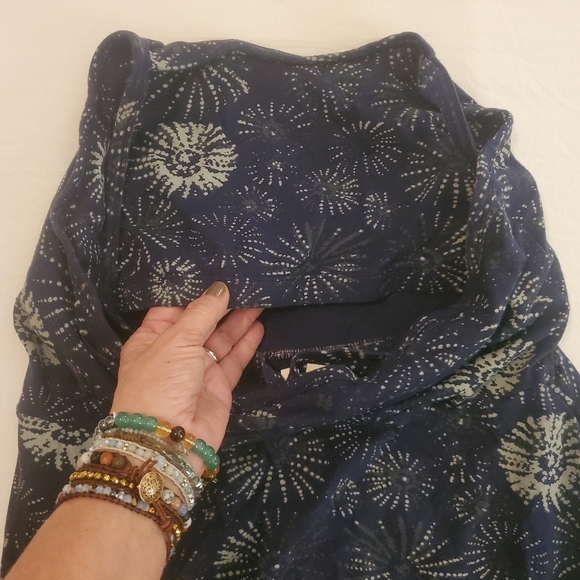 PACT Blue White Organic Cotton Firework Print Fit & Flare Midi Dress Women's XL - Picture 7 of 13